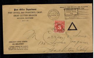 1941 San Francisco Ca Usa To Stockton Uspo Dead Letter Branch Postage Due