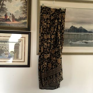 Vtg Express Long Tie Wrap Skirt Sz M Black Gold Floral Print A1394