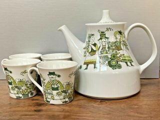 Vintage Figgjo (figgio) Flint Turi Design Market Tea Coffee Pot Set 4 Cups