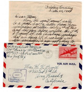 Wwii 1944 381st Bomb Group,  8th Aaf Cover,  Letter Apo 557 England Censored