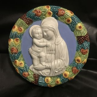 Vintage Madonna And Child Wall Plaque Niccacci Deruta Majolica Pottery Italy