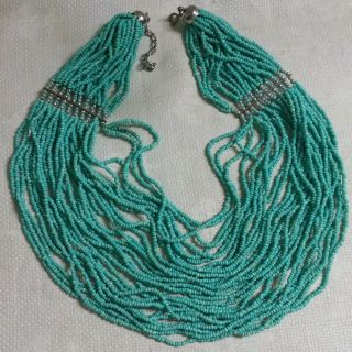 Vintage Multi - Strand St Metal Green Glass Seed Bead 18.  5 " Tiered Necklace