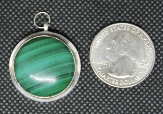 Vintage Sterling Silver 925 Malachite Pendant Necklace 1” Signed Bf Southwest