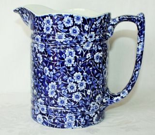 Vintage Crownford Staffordshire England Blue Calico Pitcher Freeship