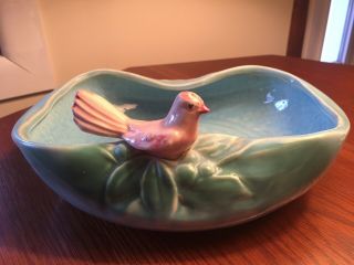 Vintage Mccoy Pottery Aqua Blue W/ Pink Bird Planter