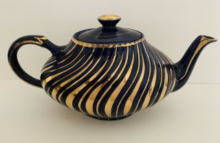 Vintage Arthur Wood England China Navy Blue Teapot W Gold Striping Ceramic