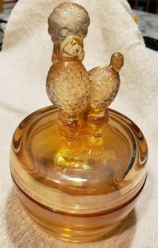 Vintage Poodle Marigold Carnival Glass Lid Powder Jar