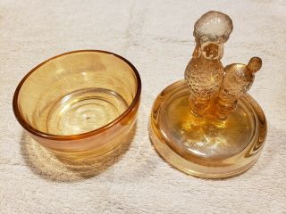 Vintage Poodle Marigold Carnival Glass Lid Powder Jar 2