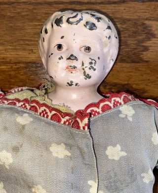 Vintage German Minerva Tin Head Doll With Straw/cloth Body 14 "