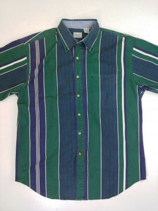 Bugle Boy Vtg Size Large Vertically Striped Button Up Shirt Short Sleeve Beach