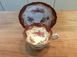 Vintage Hammersley Teacup And Saucer Red,  White,  Gold,  Floral