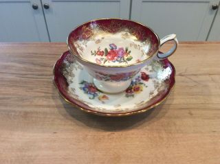 Vintage Hammersley Teacup and Saucer Red,  White,  Gold,  Floral 2