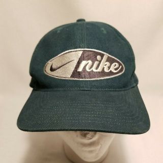 Vintage Nike Oval Embroidered Swoosh Snapback Hat Cap 90s Forest Green Gray