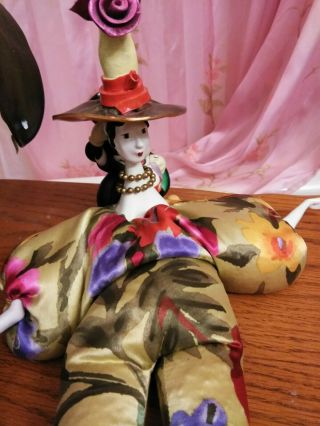 Porcelain Beaded Jester Clown Mardi Gras Doll,  Hand Painted – Ornate & Vintage