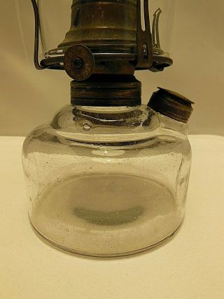 Antique Vintage Side Fill Oil Kerosene Lamp Brass Burner & Chimney Early 1900 