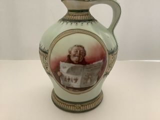 Handpainted Nippon Friar Reading Paper Moriage Decanter Jug Pitcher With Stopper