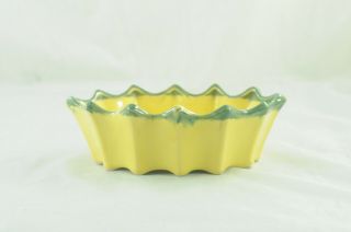 Vintage Mccoy Pottery Planter Pot Yellow With Green Drip Glaze Oval Window Box