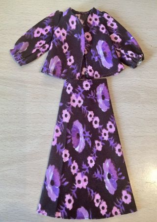 Vintage 70s Action Girl Doll Purple Floral Top & Skirt Outfit Fits Sindy Barbie