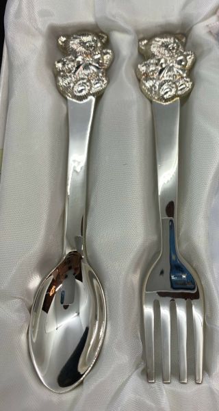 Windsor Silver Plated Baby Spoon And Fork Teddy Bear Design Christening Gift