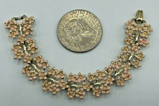Vintage Estate Coro 7 " Gold Tone Pink Enamel Floral Link Bracelet