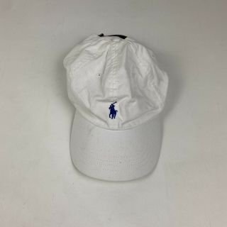 Vintage Polo Ralph Lauren Leather Strap Back Hat Cap White Blue Big And Tall