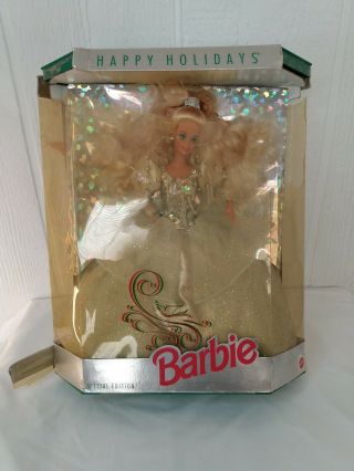 1992 Happy Holidays Barbie Doll Blonde Hair Silver Dress Mattel 1429