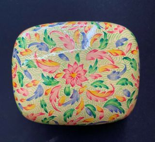Vintage Handmade Paper Mache Lacquered Floral Trinket Box Made In Kashmir