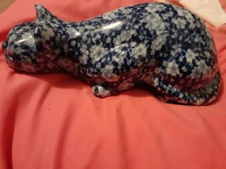 Vintage Victoria Ware Ironstone Blue & White Floral Calico Pattern Cat.
