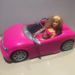 Barbie Doll & Pink Convertible Car Mattel Toy Seatbelts Glam Vehicle Sport