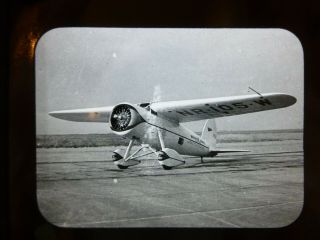 Vtg 1930’s Photo Magic Lantern - Winnie Mae Airplane On Runway