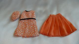 Vintage Shillman,  Maddie Mod Or Barbie Orange Flowered Top,  Skirt & Matching Hat