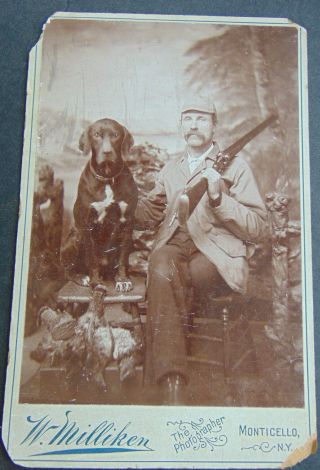 ANTIQUE CABINET CARD PHOTOGRAPH - THE HUNTER & HIS DOG 2