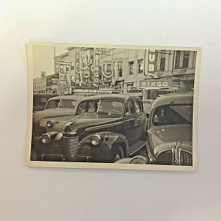 Vintage 1945 B&w Photograph Cars Parked Reno Nevada Bingo Harold 
