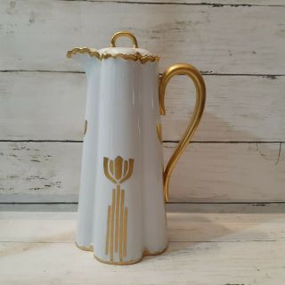 Vintage Art Deco White & Gold Tea Pot / Pitcher With Lid