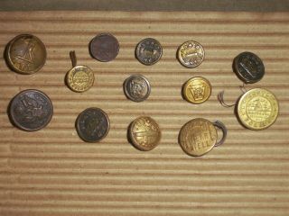13 Vintage Metal Buttons.  Military,  Prr,  Boston Police,  S.  O.  & Co.  N.  Y.  More