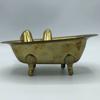 Unique Vintage Brass Bathtub Soap Dish Art Deco Legs 3