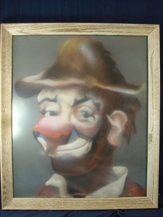 Vintage Emmett Kelly Style Clown Painting Portait 22.  5x26.  5 "