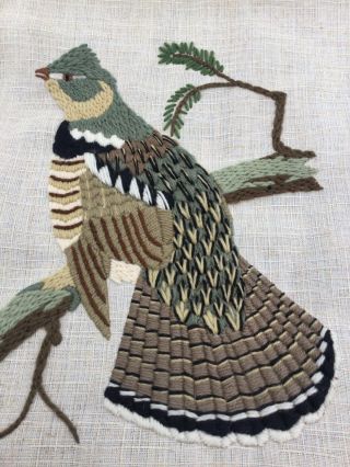 Vintage Old Tapestry Embroidered Picture Hand Stitch Ruffed Grouse Game Bird