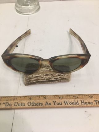 Fabulous Vintage 1960’s Italian Mod Sunglasses Green Glass Lens Thick Frame