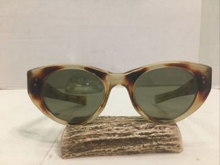 Fabulous Vintage 1960’s Italian Mod Sunglasses Green Glass Lens Thick Frame 2