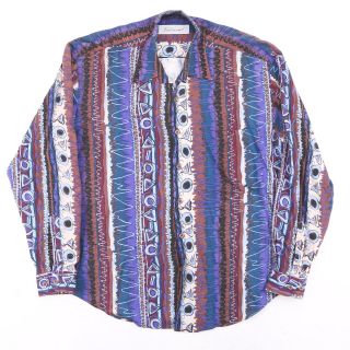 Vintage Valmont Purple 90s Long Sleeve Crazy Print Shirt Mens Xl