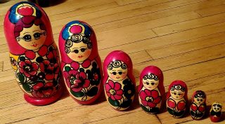 Russian Matryoshka Dolls Full Set Of 7 Wood Handmade