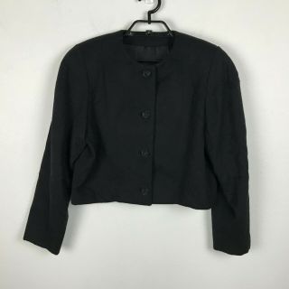 Vintage 1960s Black Wool Jacket Blazer Mod Womens Size M L Button Front Cropped