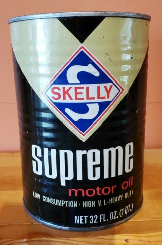Vintage Skelly Supreme Motor Oil 1 Quart Can,  Metal Can
