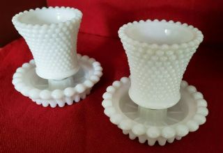 VINTAGE HOBNAIL WHITE MILK GLASS LOW CANDLEHOLDERS WITH VOTIVE CANDLE CUPS 3