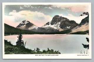 Bow Lake From Banff - Jasper Road Rppc Vintage Hand Colored Photo Postcard 1950s