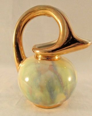 Pottery Iridescent Water Jug,  Jar,  Pot With Gold Spout Handle Home Decor