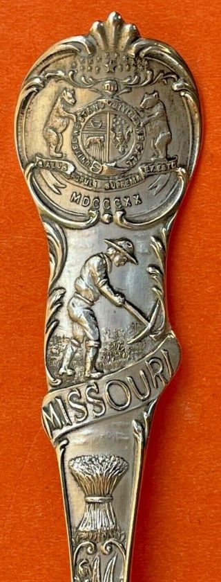 Big 5 - 7/8” Fancy State Of Missouri Mining Sterling Silver Souvenir Spoon Watson