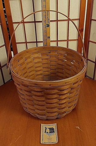 Vintage 1987 Rare Longaberger Large Round Kickup Basket W/ Handle 13 " 9 " Hanging