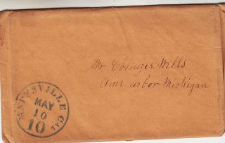 California Stampless Cover Paid 10 Cds On Envelope With Letter To Michigan 1853